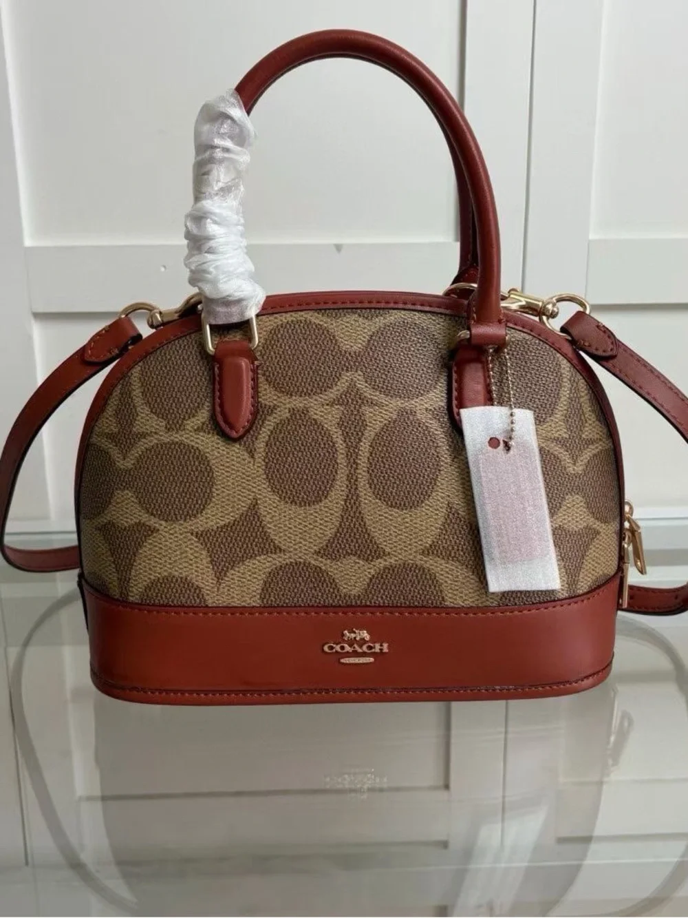 Coach Brown/Tan Signature Dome Satchel with Chestnut Trim
